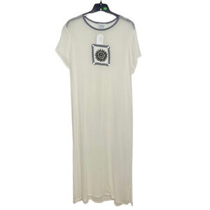 NEW Sheer White Maxi Dress M Open Knit Patchwork Coastal Boho Beachy Hippie